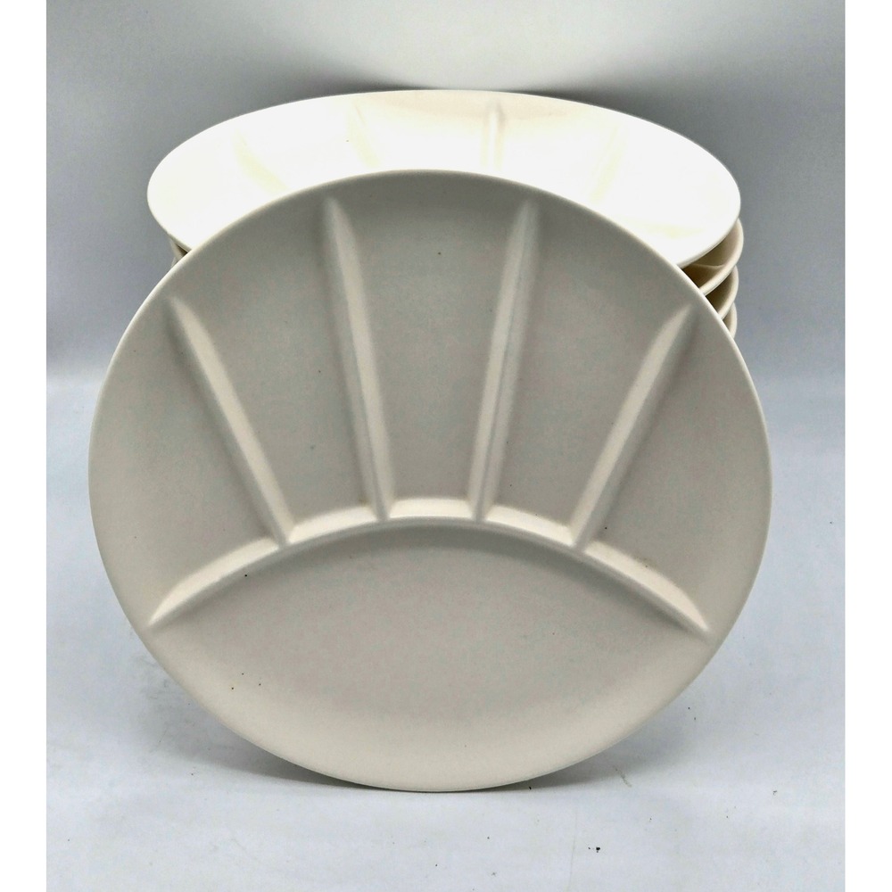 Set of 11 Vintage Mid-Century Modern Stoneware Plates - Six Divided Fan Sections